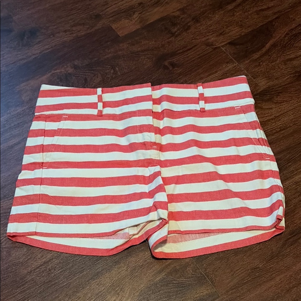 Ann Taylor Coral and White Striped High Waist Shorts